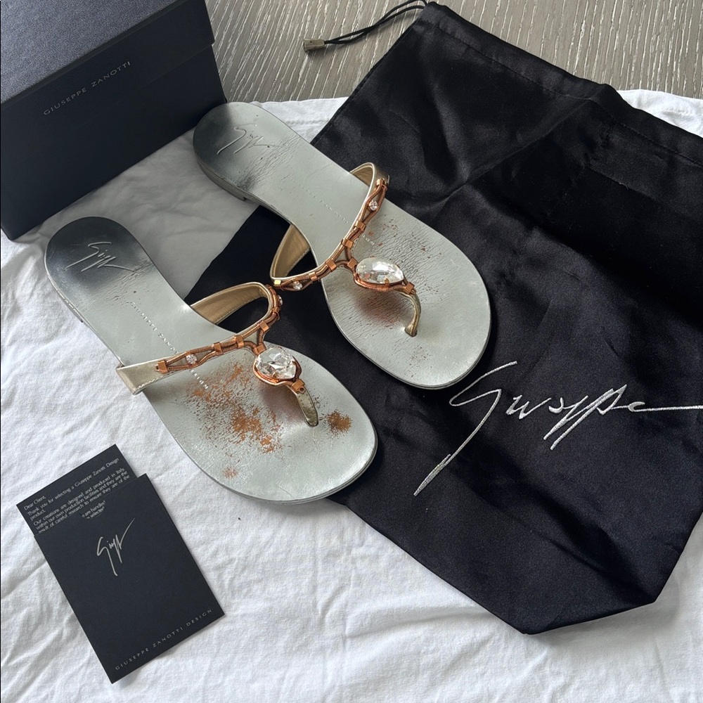 Giuseppe Zanotti Silver and Rose Gold Sandals with Crystal Accents